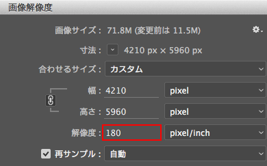 Adobe Photoshop画像解像度